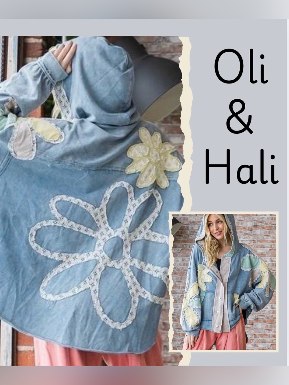 New Oli & Hali blue button up sweatshirt jacket shacket medium or extra large